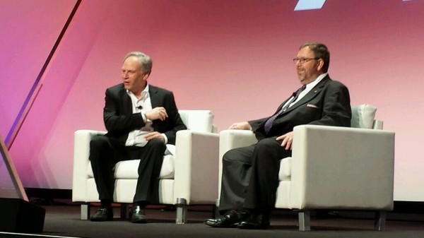 Harris Diamond, Chairman & CEO, McCann Worldgroup on left interviewing Tim Mahoney, Global CMO Of Chevrolet