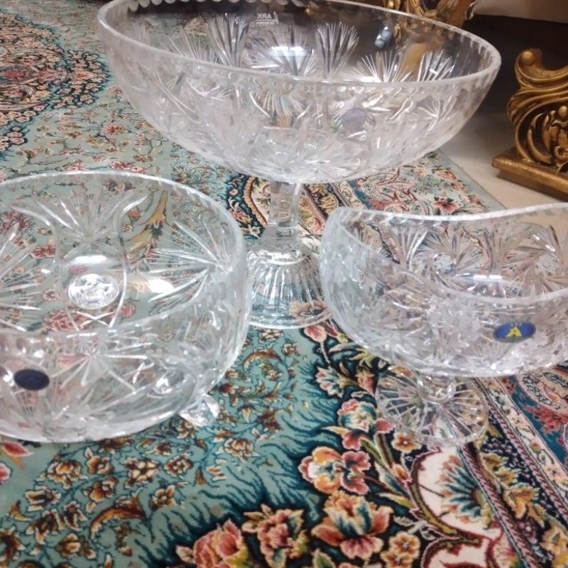 ظرف میوه،ظرف آجیل و کشکول خورشیدی کریستال اصل لهستان